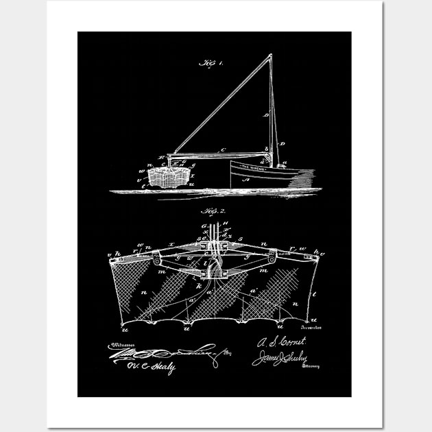 Fishing Net Vintage Patent Hand Drawing Wall Art by TheYoungDesigns